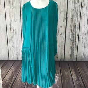 ASOS Teal Pleated Necklace long sleeve Shift Dress dress size 4 D40